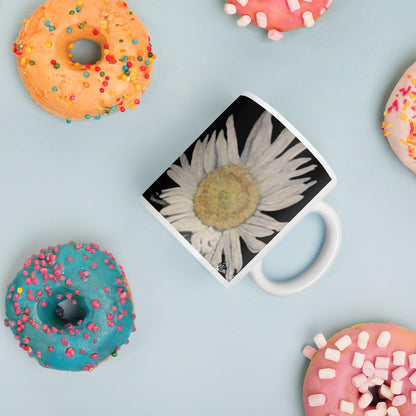 Daisy Reflection on Black White Mug Signed FREE SHIPPING for BULK ORDERS - Miniaday Designs, LLC.