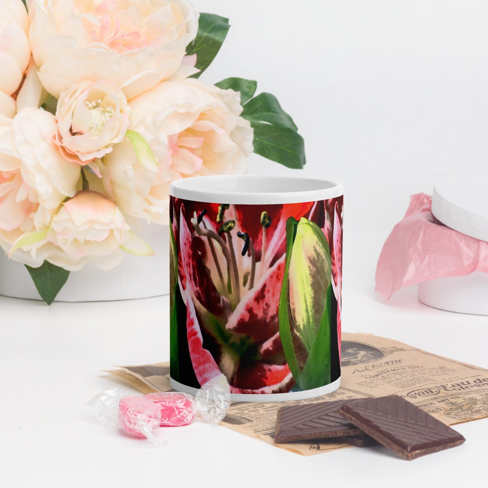 Brilliant Lily White Glossy Mug FREE SHIPPING FOR BULK ORDERS AVAILABLE. - Miniaday Designs, LLC.