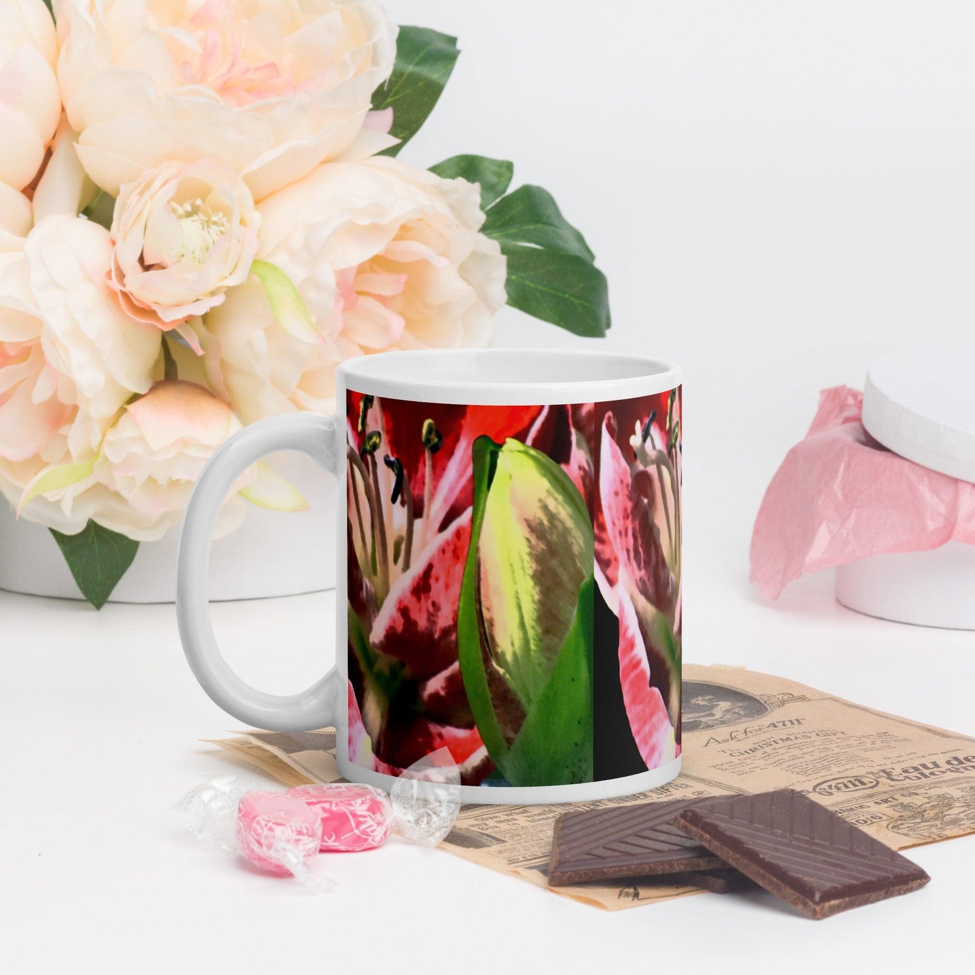 Brilliant Lily White Glossy Mug FREE SHIPPING FOR BULK ORDERS AVAILABLE. - Miniaday Designs, LLC.