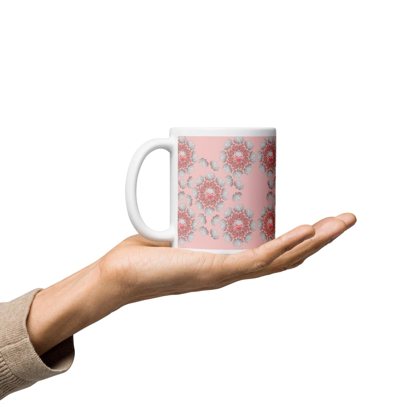 Pink Lotus Blossom White Glossy Mug FREE SHIPPING is Available for Bulk Orders - Miniaday Designs, LLC.