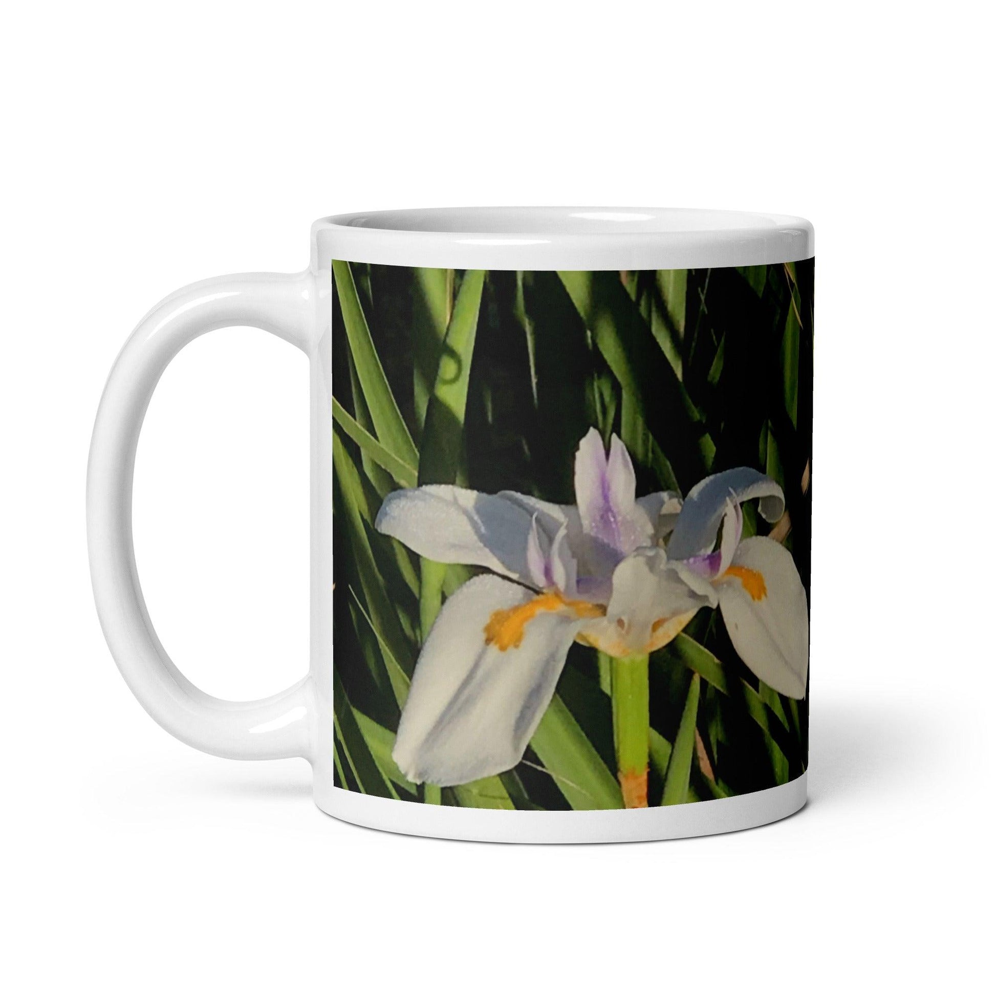 Iris in Bloom White Mug Signed FREE SHIPPING for BULK ORDERS - Miniaday Designs, LLC.