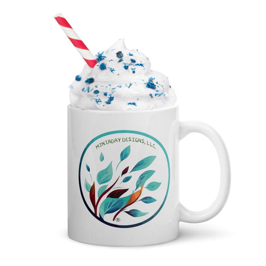 Miniaday Designs Logo White glossy mug - Miniaday Designs, LLC.