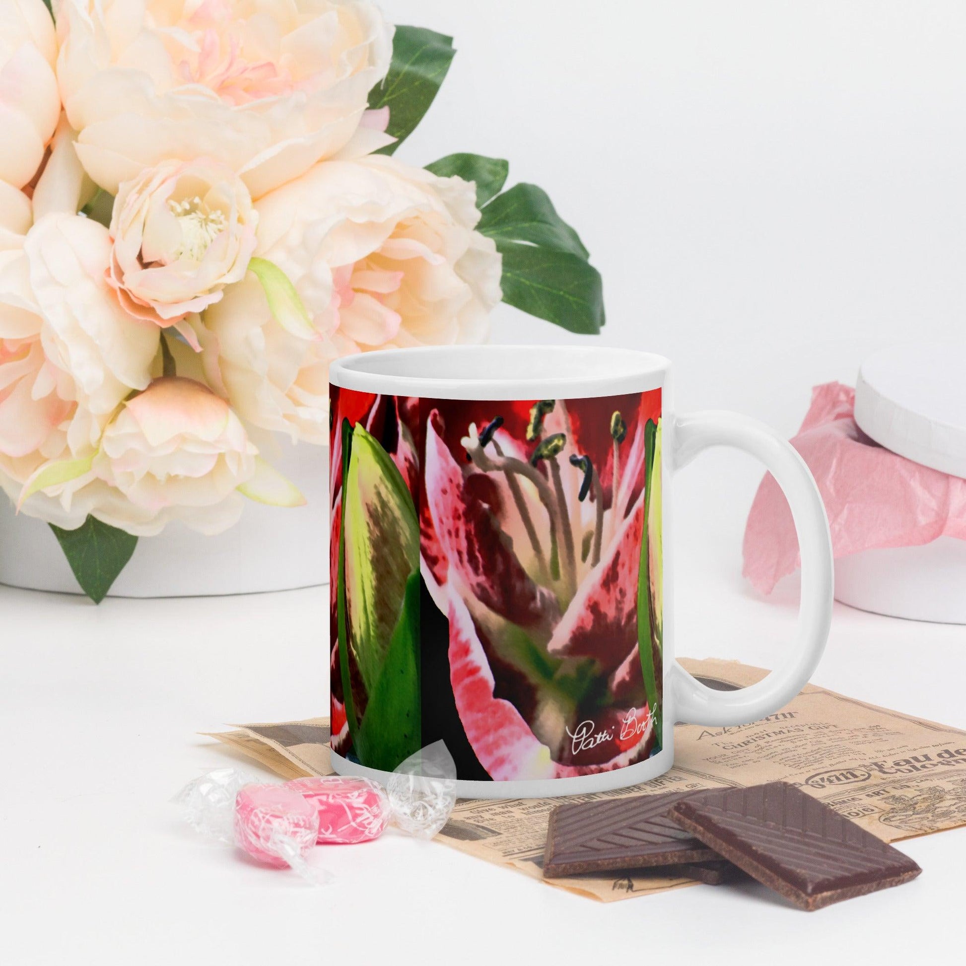 Brilliant Lily White Glossy Mug FREE SHIPPING FOR BULK ORDERS AVAILABLE. - Miniaday Designs, LLC.