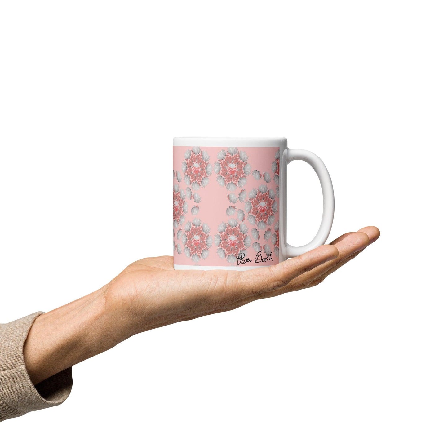 Pink Lotus Blossom White Glossy Mug FREE SHIPPING is Available for Bulk Orders - Miniaday Designs, LLC.