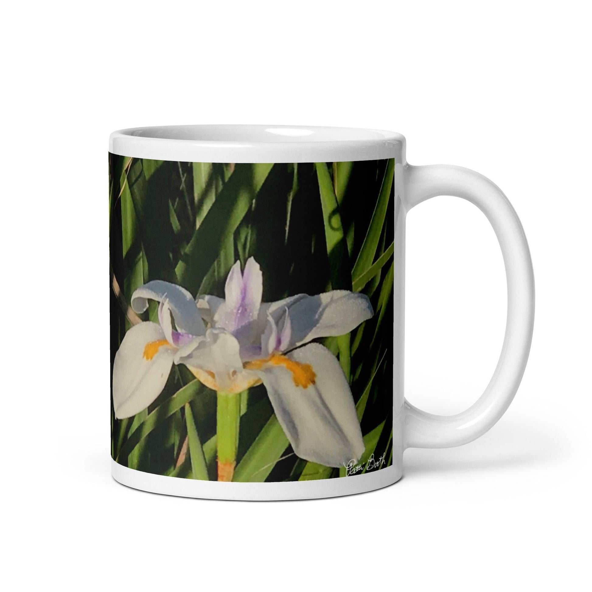 Iris in Bloom White Mug Signed FREE SHIPPING for BULK ORDERS - Miniaday Designs, LLC.