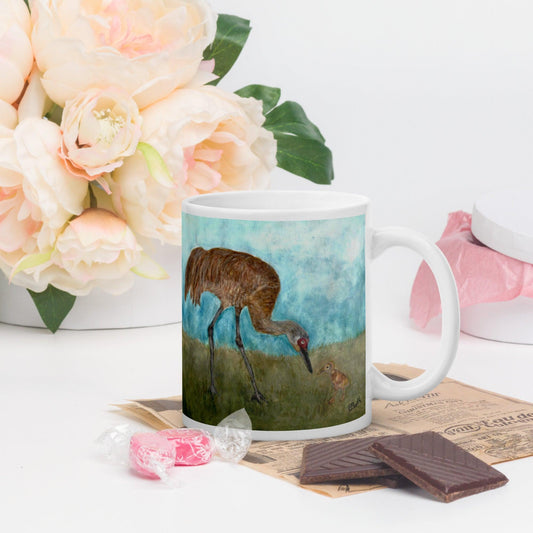 Mama Sand Crane White Mug Signed FREE SHIPPING for BULK ORDERS - Miniaday Designs, LLC.