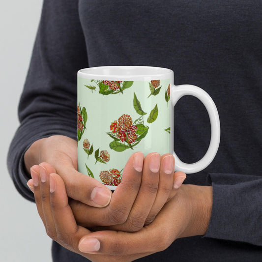 Red Hydrangea White Mug Signed FREE SHIPPING for BULK ORDERS - Miniaday Designs, LLC.