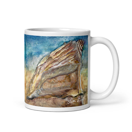 Painted Conch Shell White Mug Signed FREE SHIPPING for BULK ORDERS - Miniaday Designs, LLC.