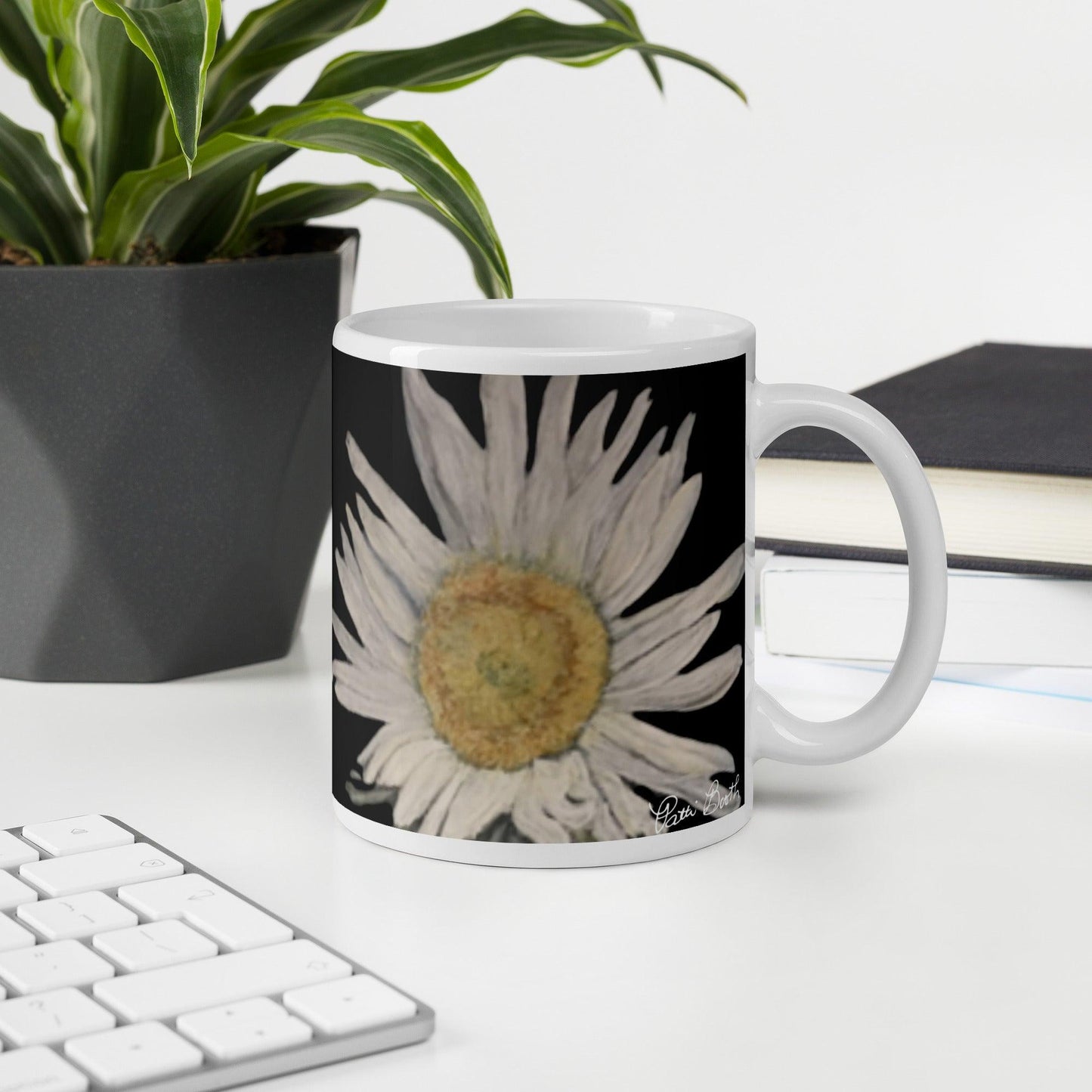 Daisy Reflection on Black White Mug Signed FREE SHIPPING for BULK ORDERS - Miniaday Designs, LLC.