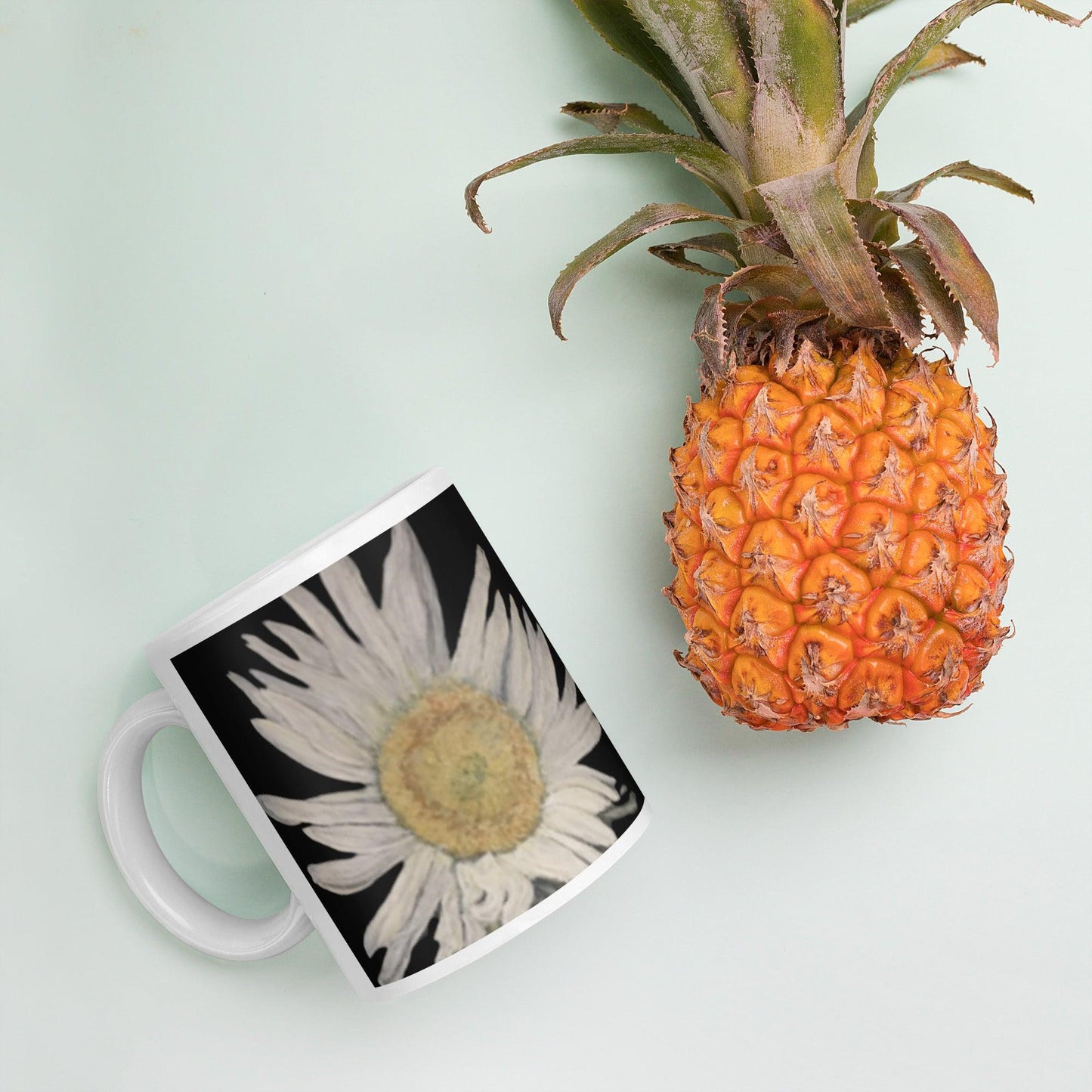 Daisy Reflection on Black White Mug Signed FREE SHIPPING for BULK ORDERS - Miniaday Designs, LLC.