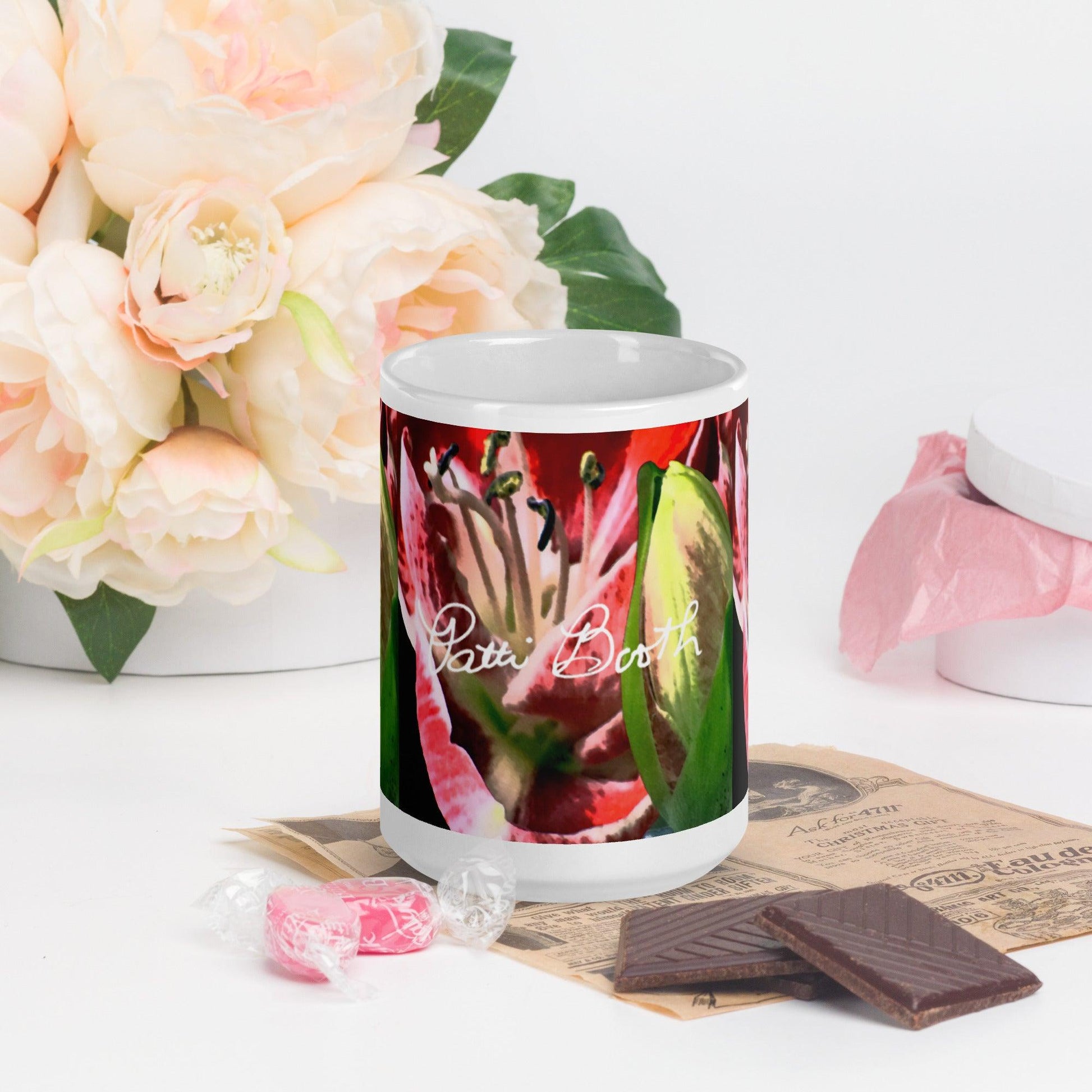 Brilliant Lily White Glossy Mug FREE SHIPPING FOR BULK ORDERS AVAILABLE. - Miniaday Designs, LLC.