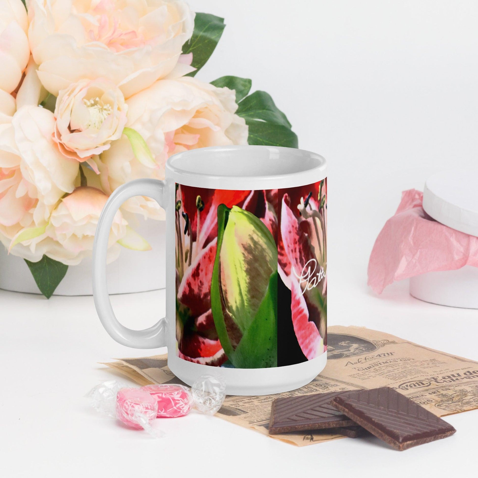 Brilliant Lily White Glossy Mug FREE SHIPPING FOR BULK ORDERS AVAILABLE. - Miniaday Designs, LLC.