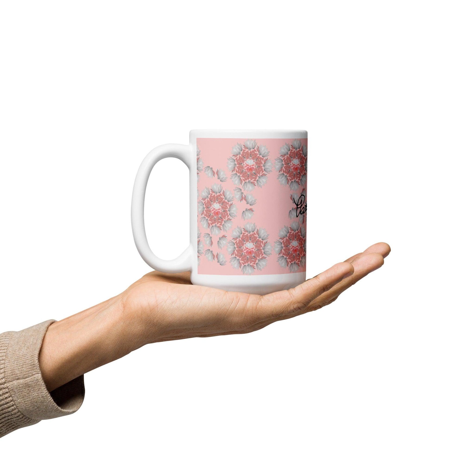 Pink Lotus Blossom White Glossy Mug FREE SHIPPING is Available for Bulk Orders - Miniaday Designs, LLC.