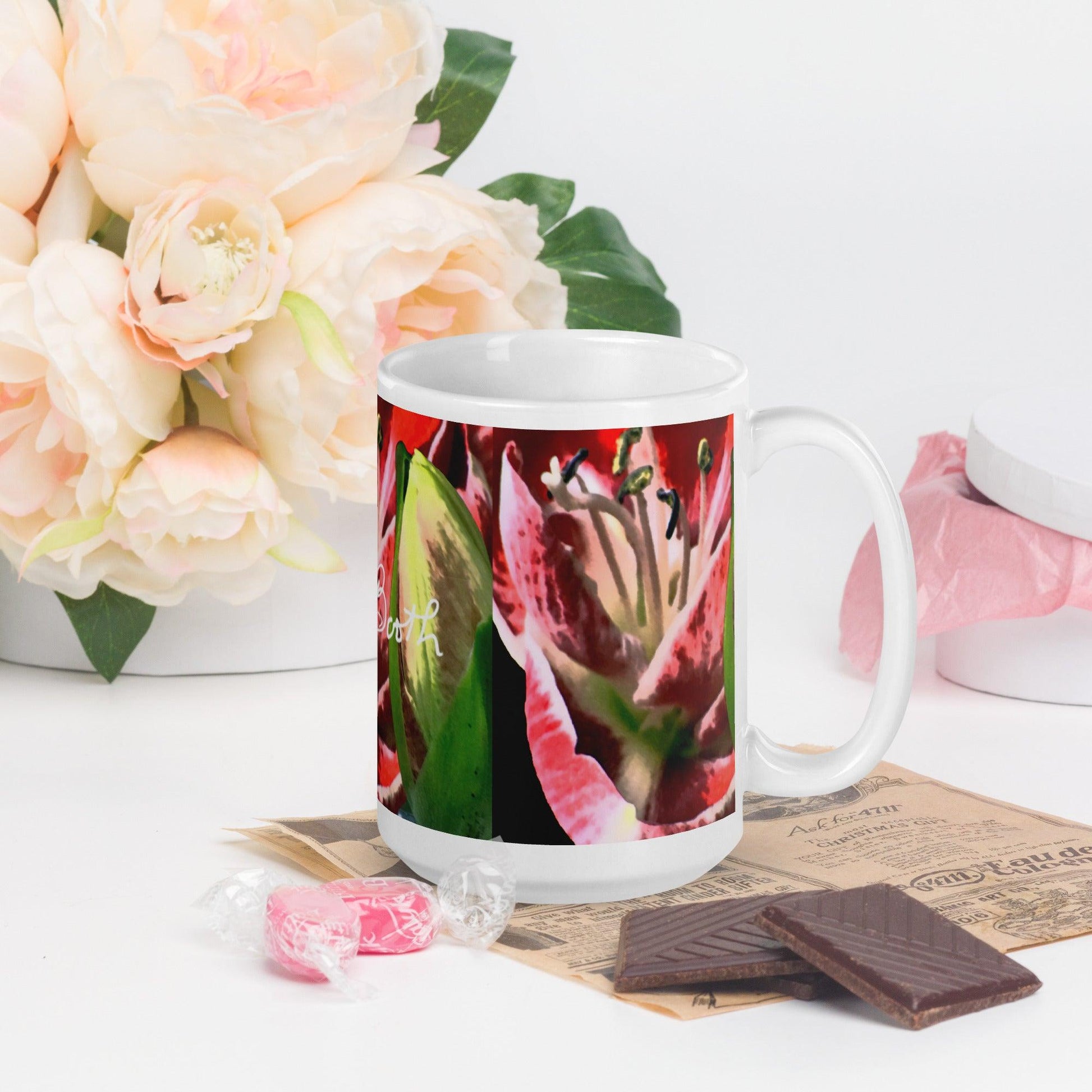 Brilliant Lily White Glossy Mug FREE SHIPPING FOR BULK ORDERS AVAILABLE. - Miniaday Designs, LLC.