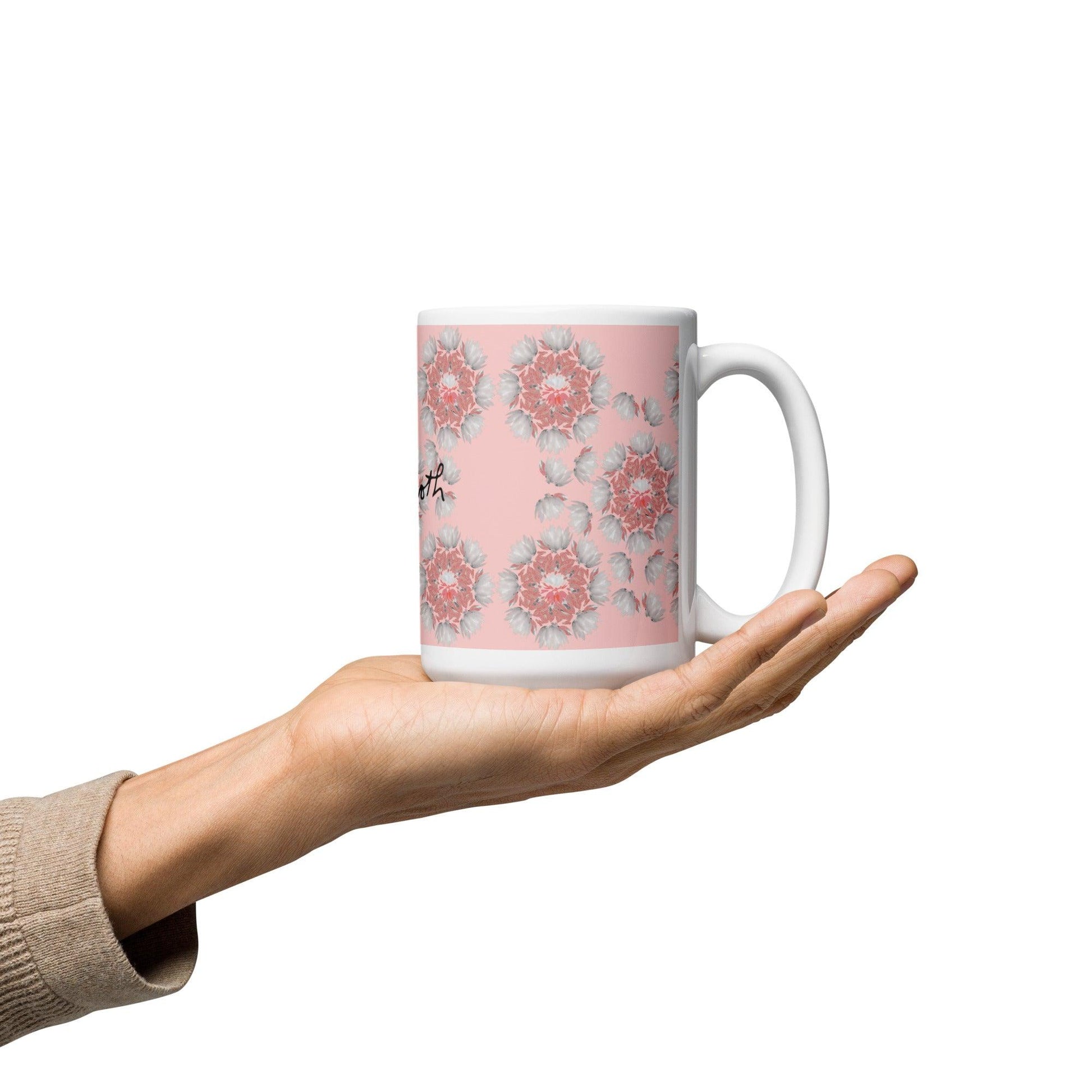 Pink Lotus Blossom White Glossy Mug FREE SHIPPING is Available for Bulk Orders - Miniaday Designs, LLC.