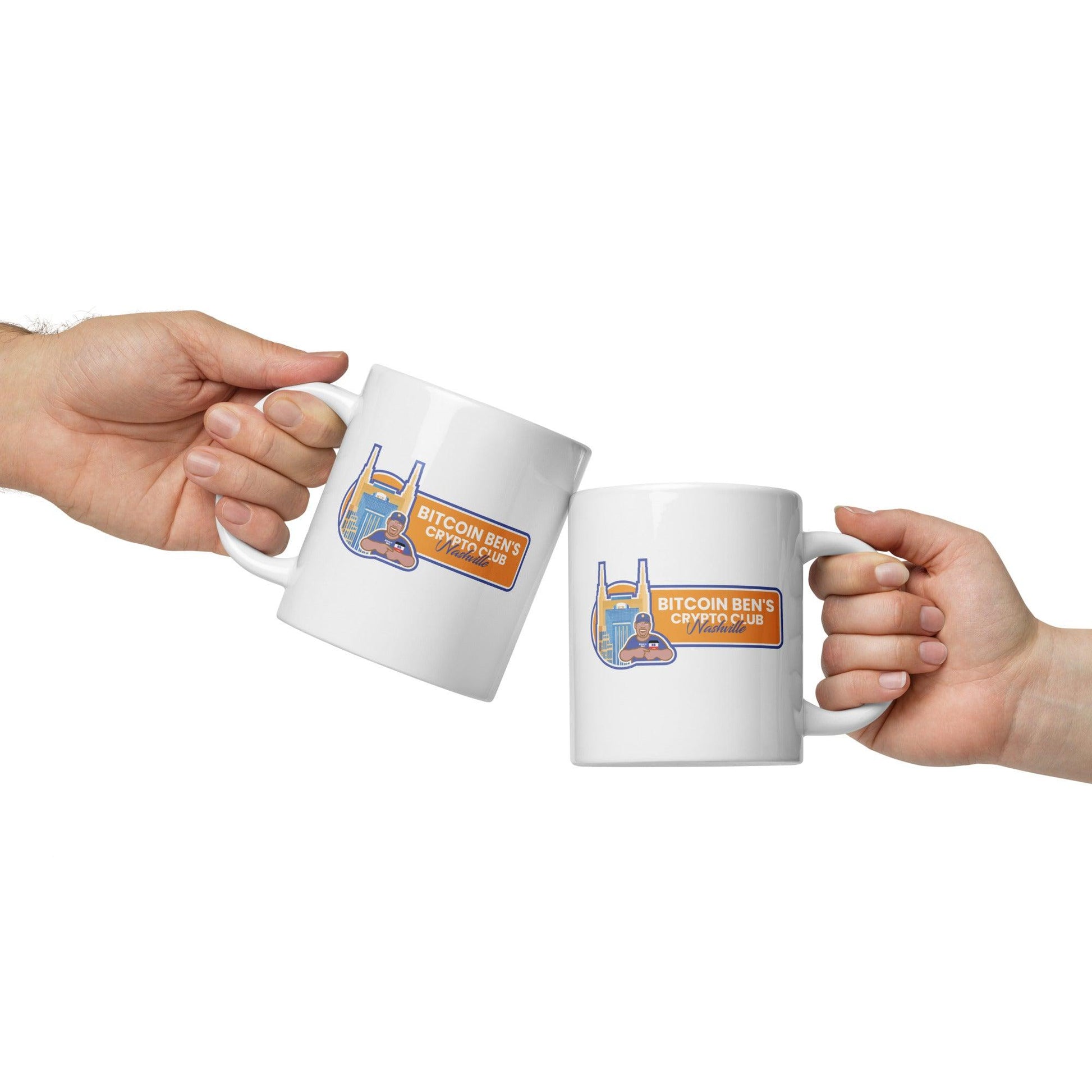 Bitcoin Ben Nashville Club White Glossy Mug FREE SHIPPING on BULK ORDER - Miniaday Designs, LLC.