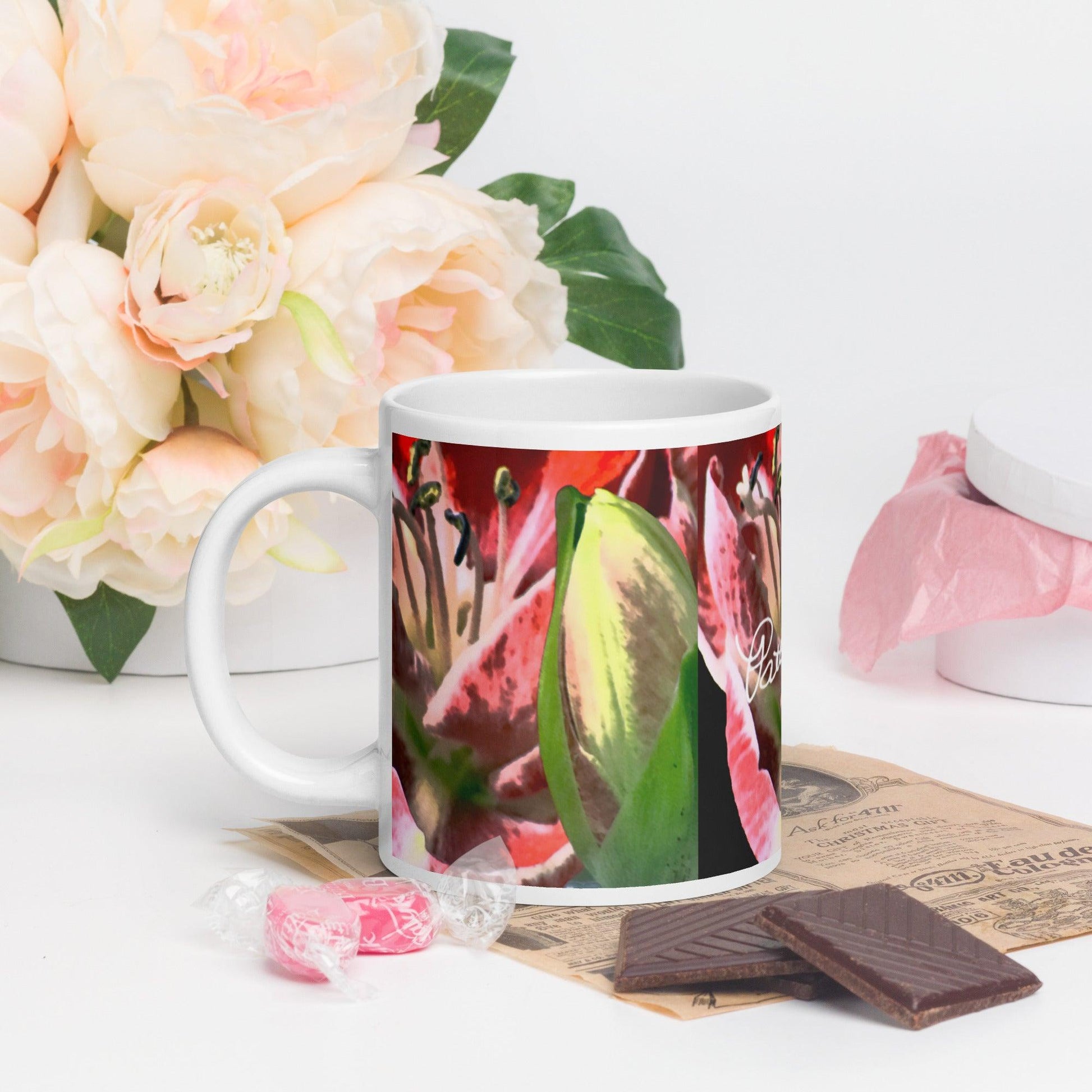 Brilliant Lily White Glossy Mug FREE SHIPPING FOR BULK ORDERS AVAILABLE. - Miniaday Designs, LLC.