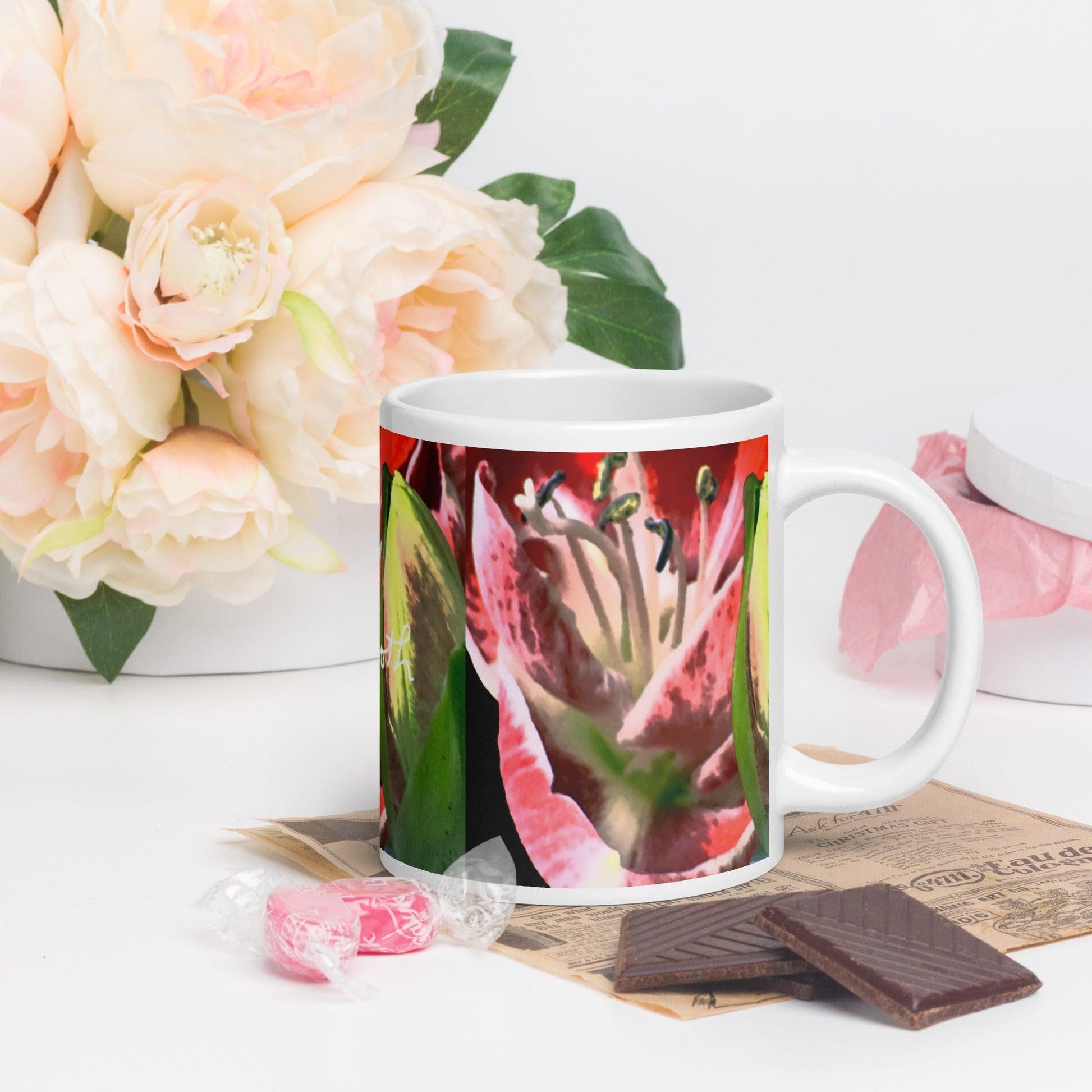 Brilliant Lily White Glossy Mug FREE SHIPPING FOR BULK ORDERS AVAILABLE. - Miniaday Designs, LLC.
