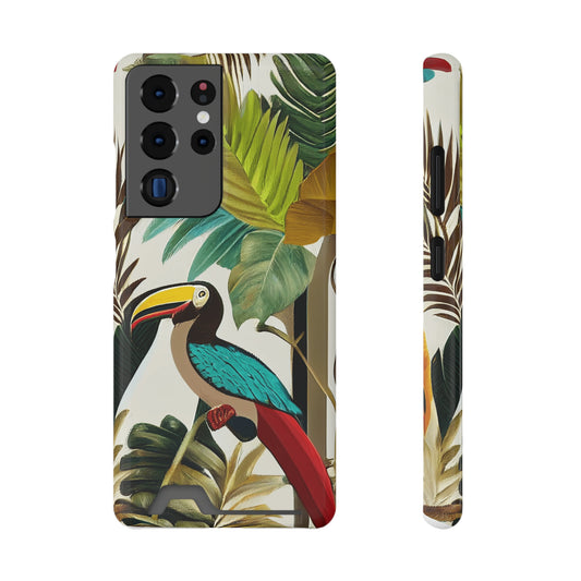 Miniaday Designs Phone Case With Card Holder Tropical Toucan Multicolor - Miniaday Designs, LLC.