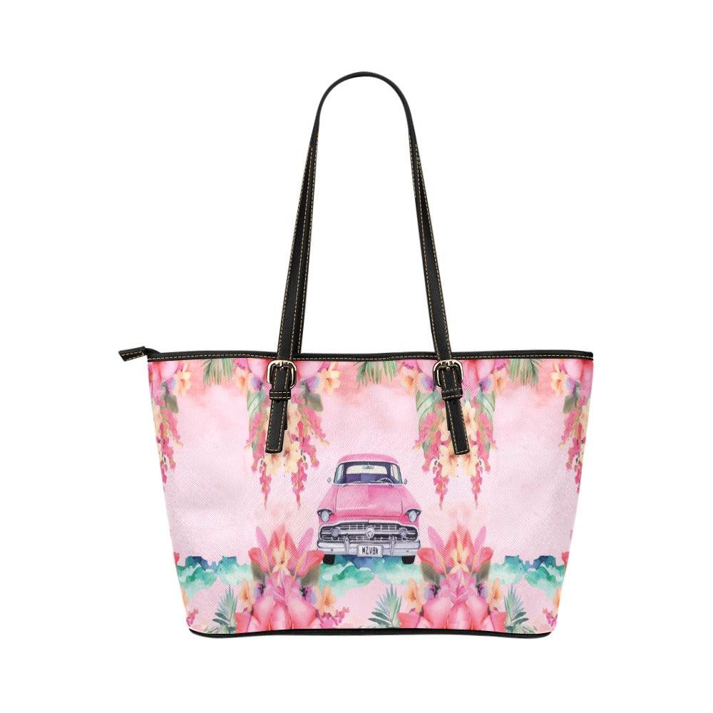 Miniaday Designs Pink Paradise Roadtrip Collection PU Leather Handbag/Tote Bag (Model 1651) (Big) - Miniaday Designs, LLC.