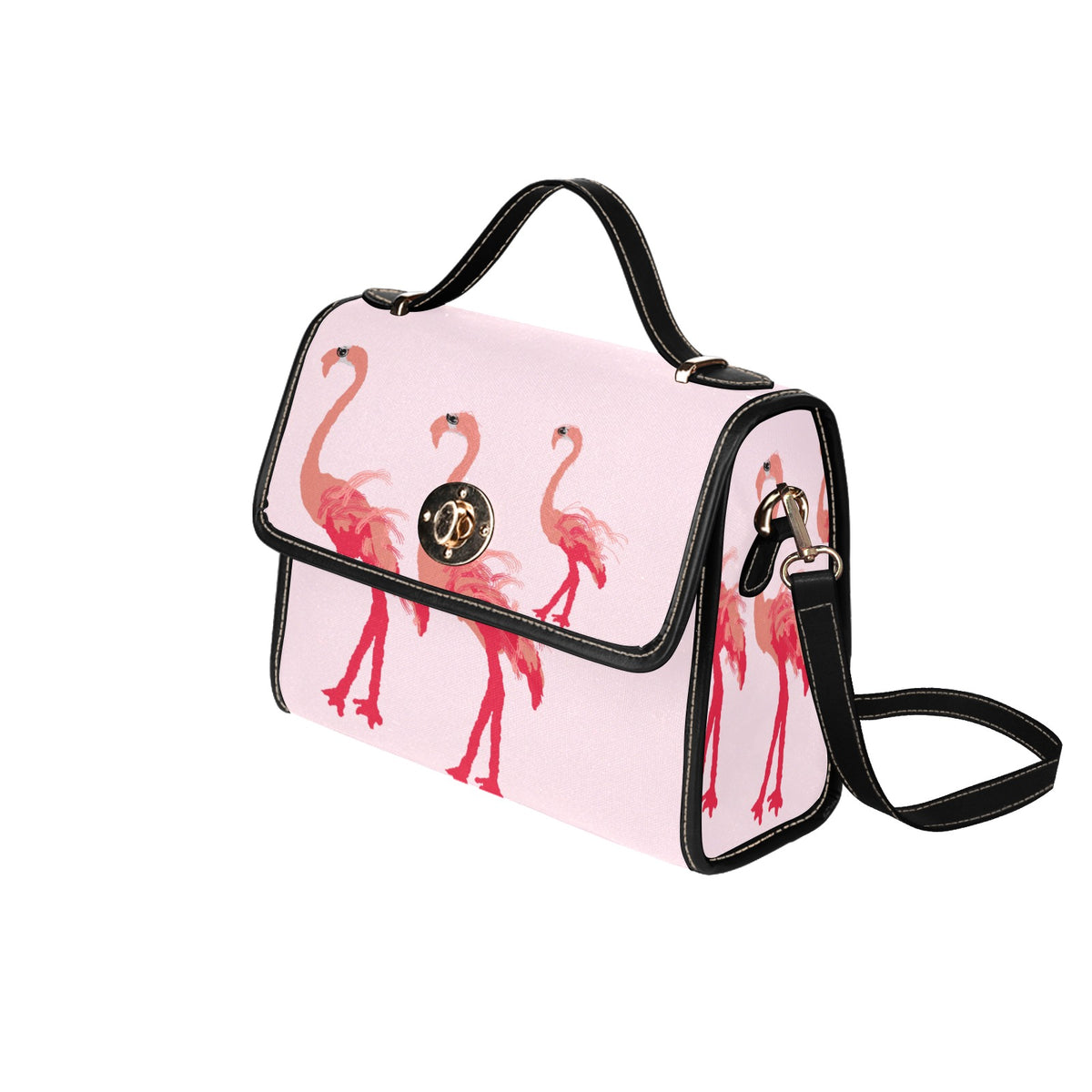 Flamencos extravagantes en bolsa rosa Bolsa de lona impermeable-Negro (impresión completa) (Modelo 1641)