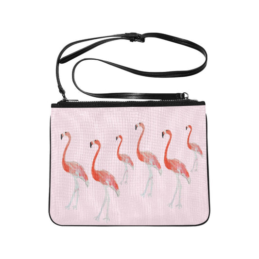Designer Slim Clutch Handbag Pink Flamingos with Grey