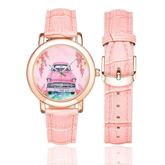 Miniaday Designs Pink Paradise Women's Rose Gold-plated Leather Strap Watch - Miniaday Designs, LLC.