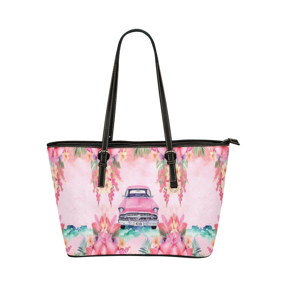 Miniaday Designs Pink Paradise Roadtrip Collection PU Leather Handbag/Tote Bag (Model 1651) (Big) - Miniaday Designs, LLC.
