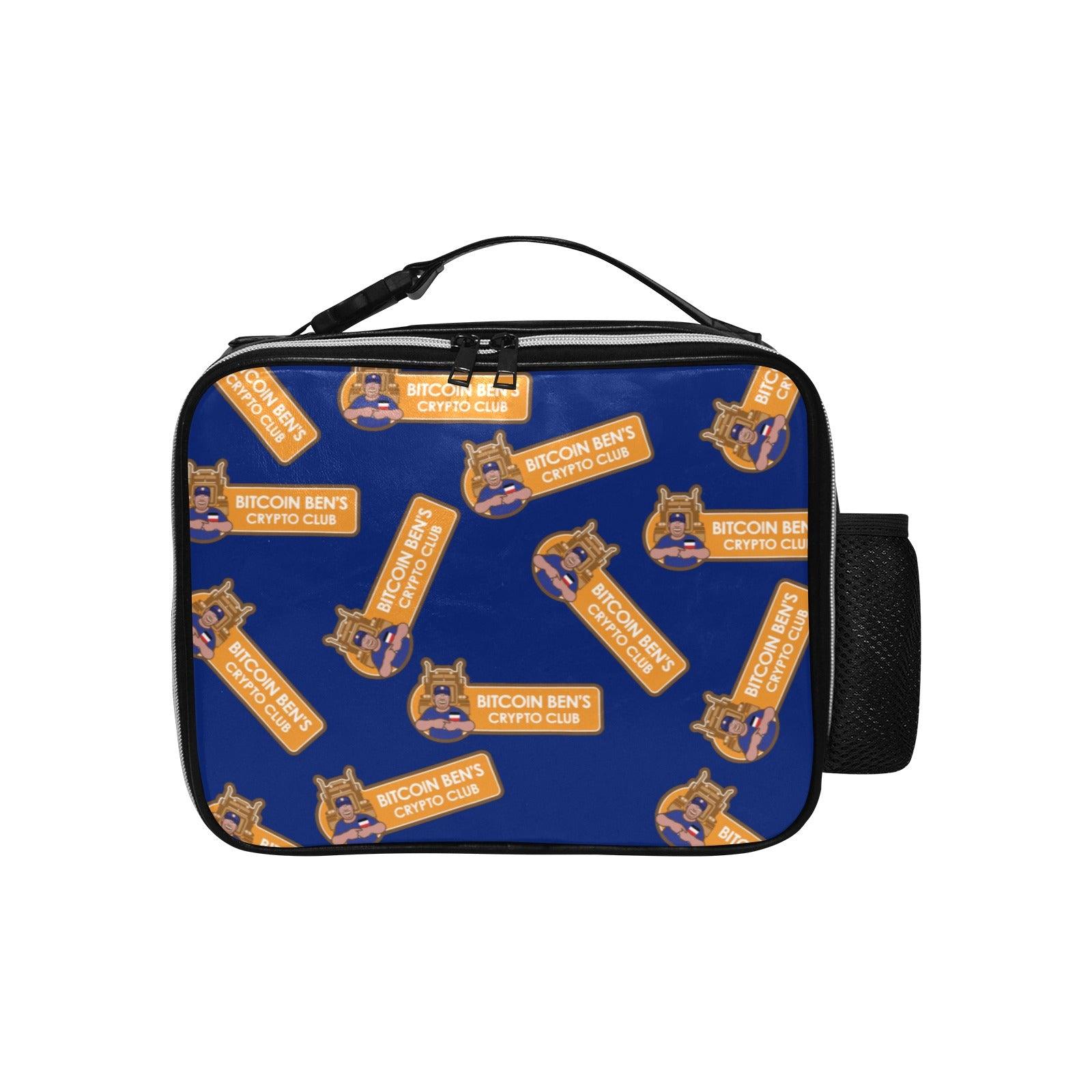 Miniaday Designs Bitcoin Ben Crypto Logo Blue Multi PU Leather Lunch Bag - Miniaday Designs, LLC.