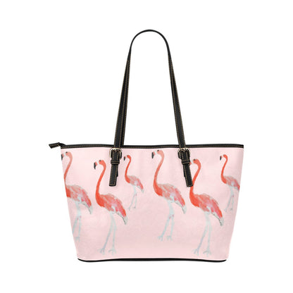 Miniaday Designs Flamingo Shopping Trip Bolso de mano de cuero PU/Pequeño (Modelo 1651)