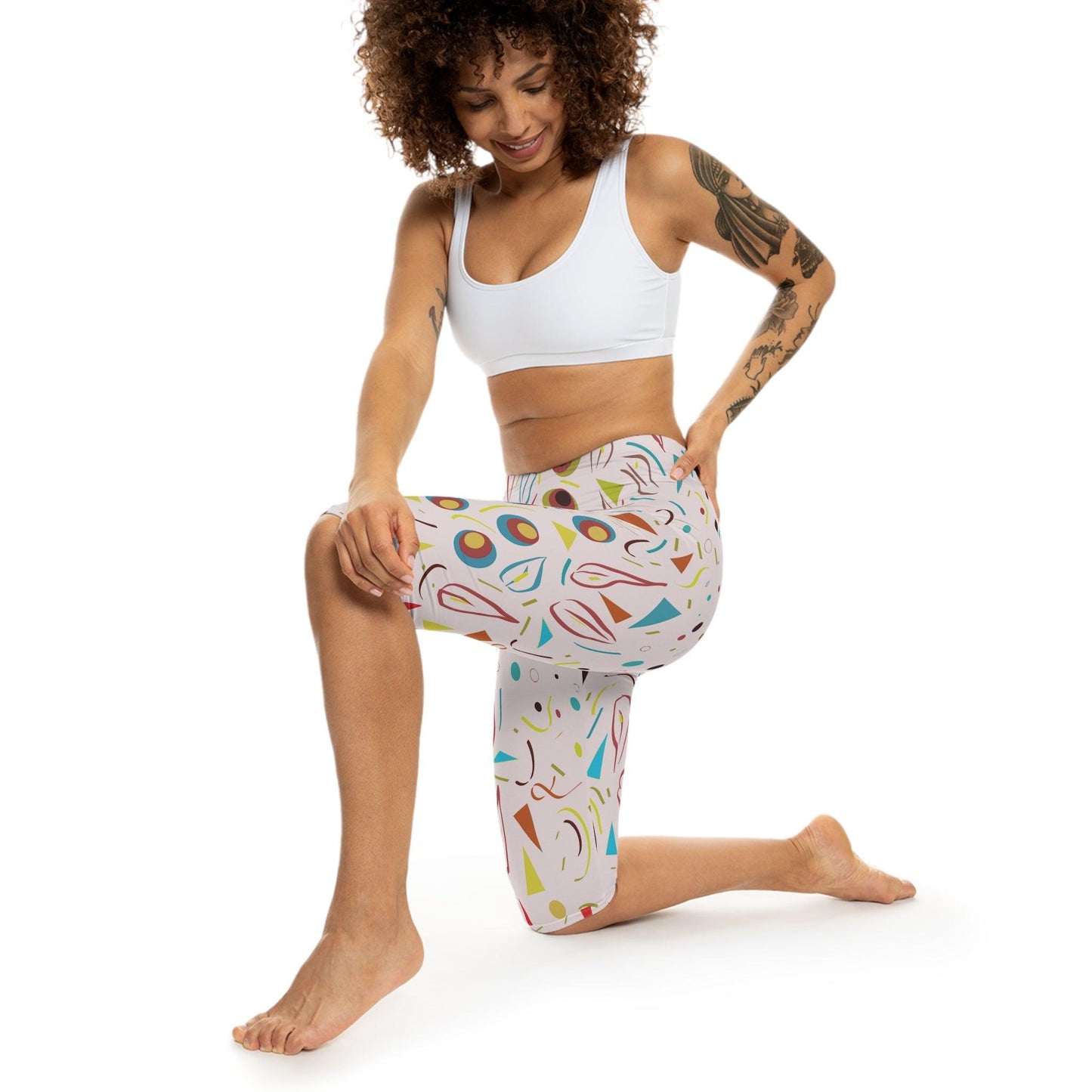 Nostalgic Confetti Carnival Collection by Miniaday Designs, LLC. Women’s Capri Leggings - Miniaday Designs, LLC.