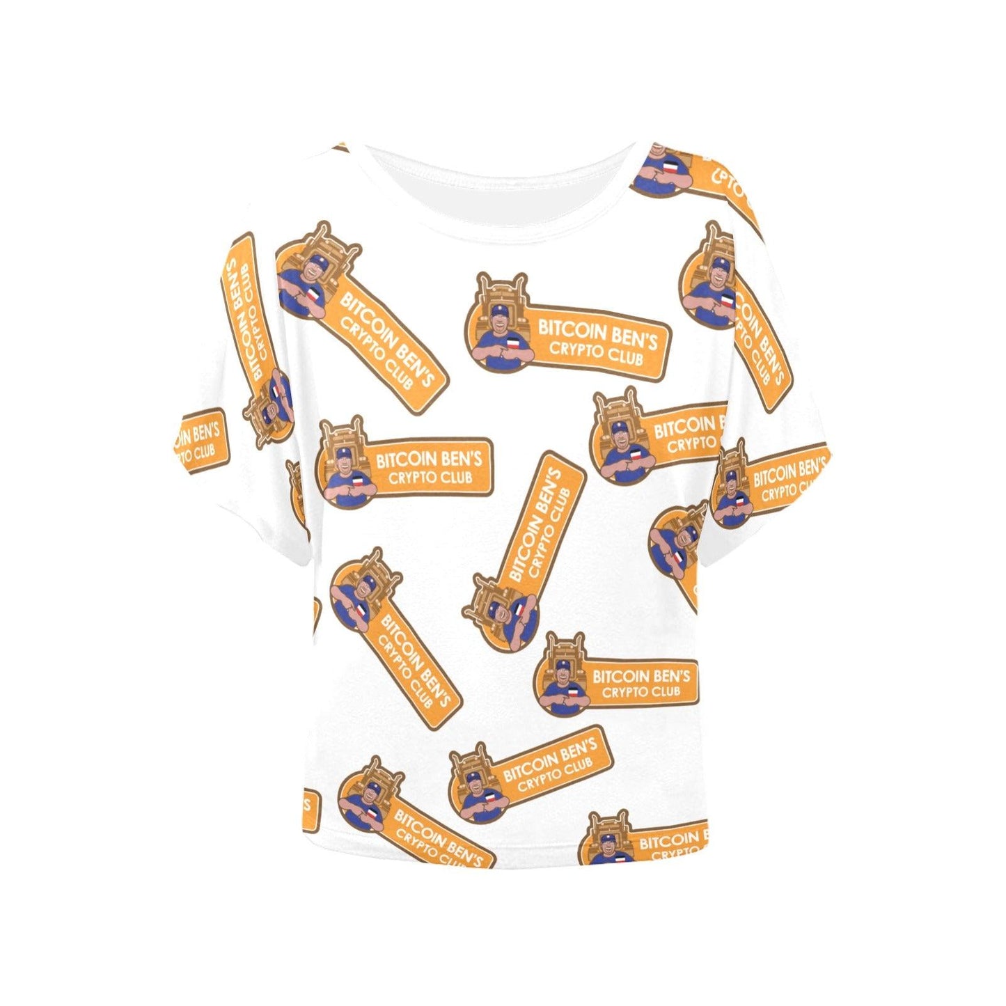 Miniaday Designs Bitcoin Ben Crypto Club White Women's Batwing-Sleeved Blouse T shirt - Miniaday Designs, LLC.