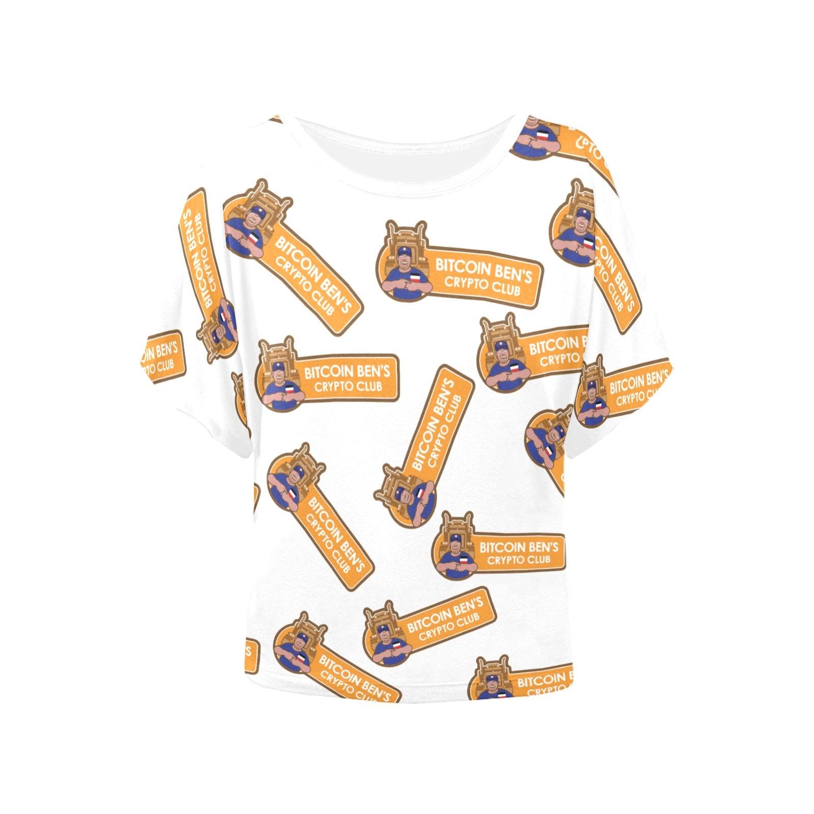 Miniaday Designs Bitcoin Ben Crypto Club White Women's Batwing-Sleeved Blouse T shirt - Miniaday Designs, LLC.
