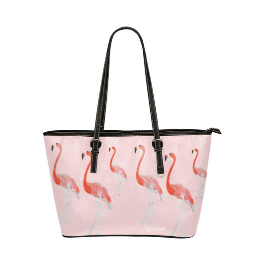 Miniaday Designs Flamingo Shopping Trip Bolso de mano de cuero PU/Pequeño (Modelo 1651)