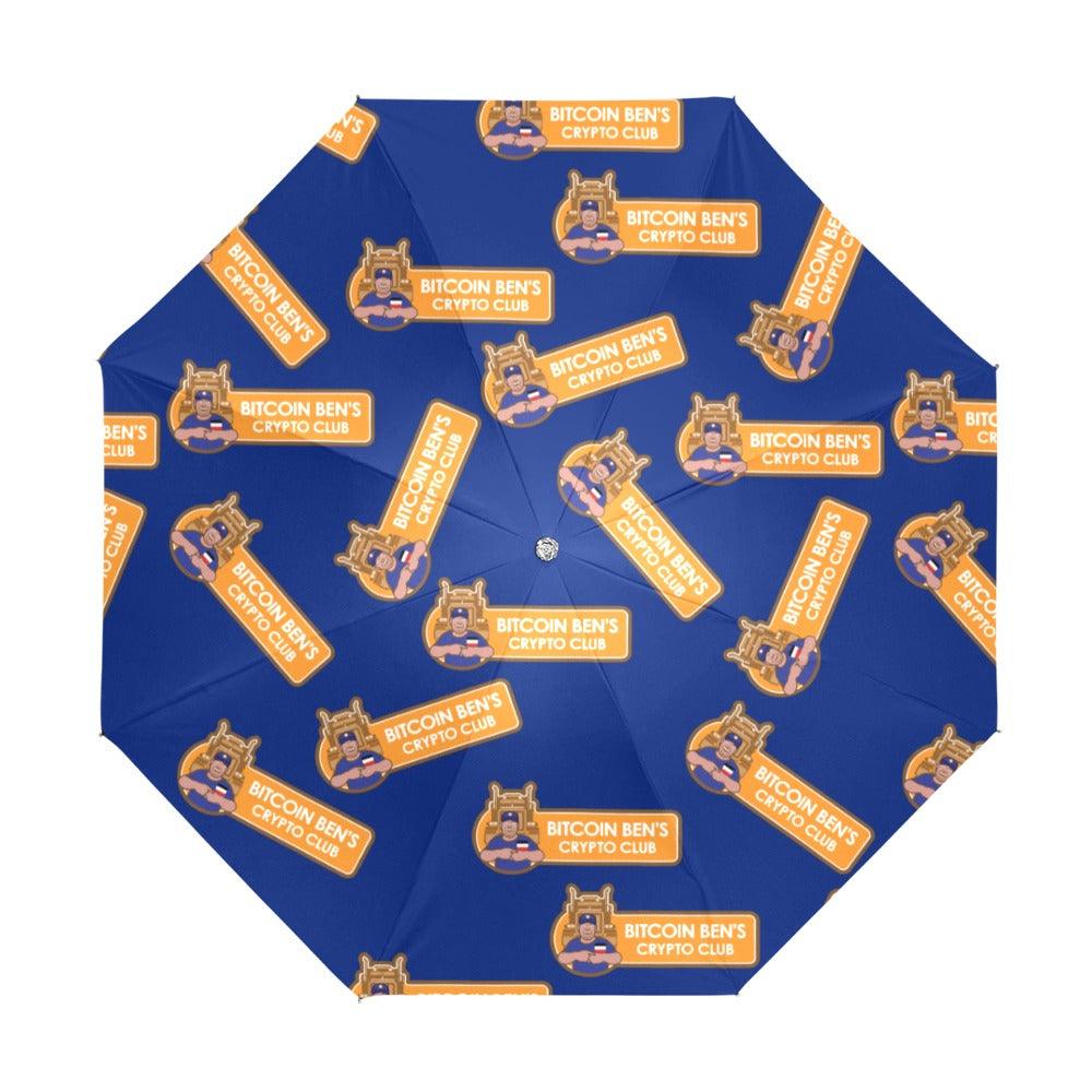 Miniaday Designs Bitcoin Ben Crypto Club Logo on Blue Anti-UV Foldable Umbrella - Miniaday Designs, LLC.