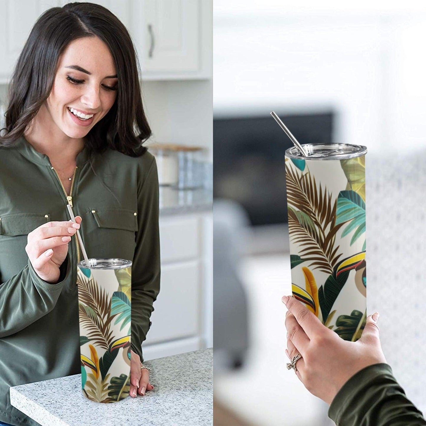 Toucan Water Bottle with Straw 20oz Tall Skinny Tumbler with Lid and Straw - Miniaday Designs, LLC.