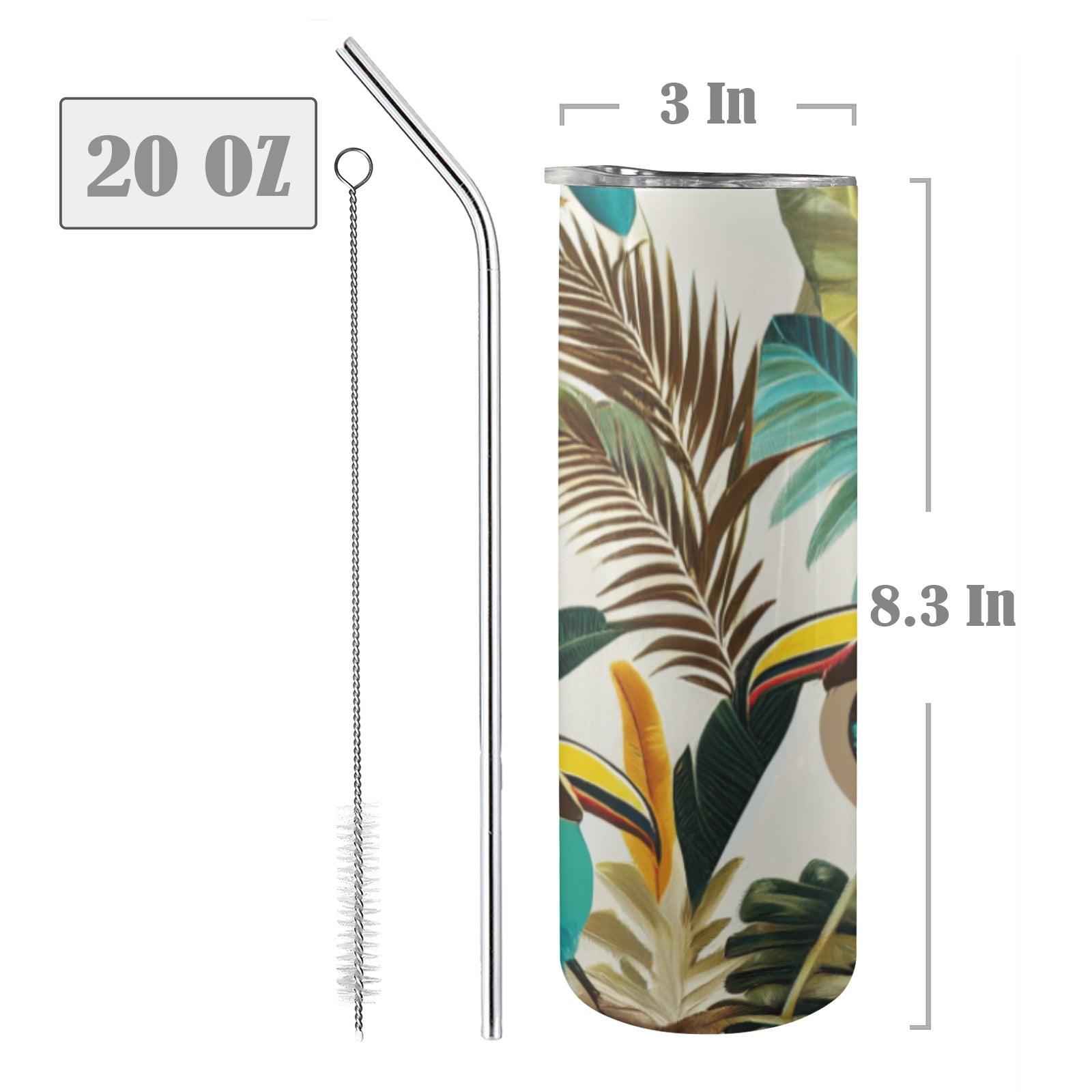 Toucan Water Bottle with Straw 20oz Tall Skinny Tumbler with Lid and Straw - Miniaday Designs, LLC.