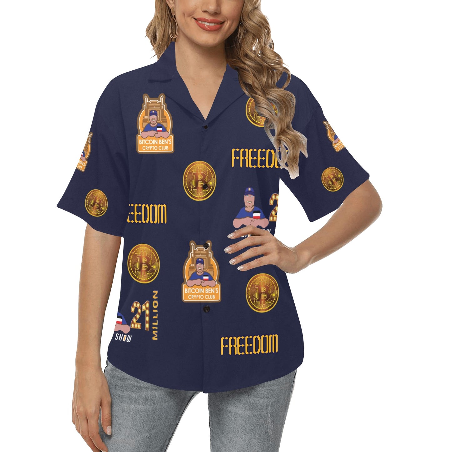 Miniaday Designs Bitcoin Camisas hawaianas para mujer