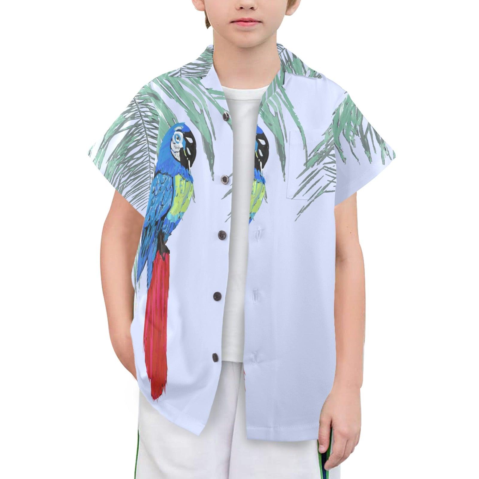 Miniaday Designs Blue Parrot Youth Hawaiian Shirt Big Boys' Hawaiian Shirt (Model T58) - Miniaday Designs, LLC.
