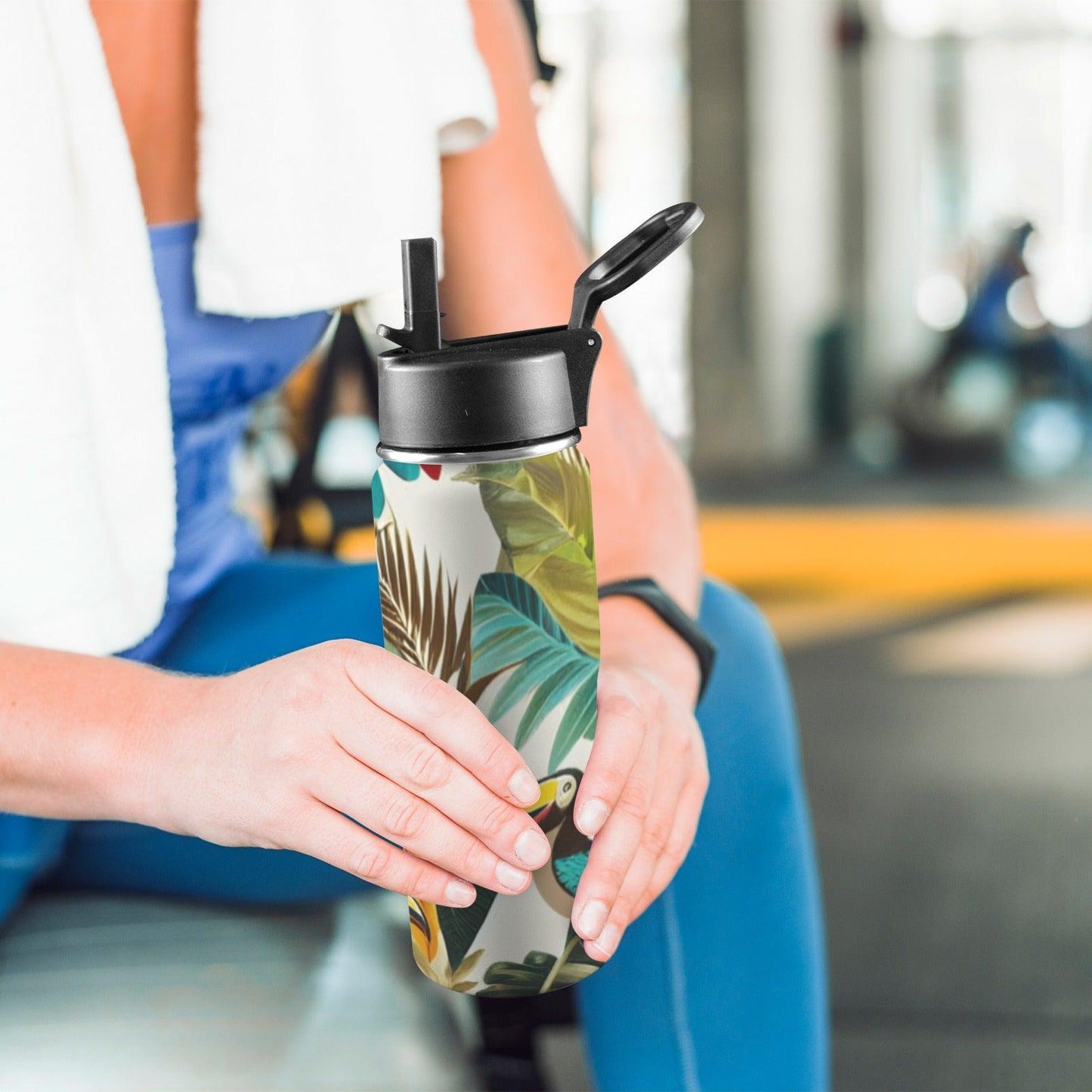 Miniaday Designs Tropical Toucan Water Bottle Insulated Water Bottle with Straw Lid (18oz) - Miniaday Designs, LLC.