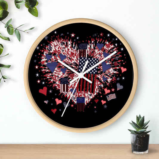 Patriotic Hearts of Valor Collection Wall Clock - Miniaday Designs, LLC.
