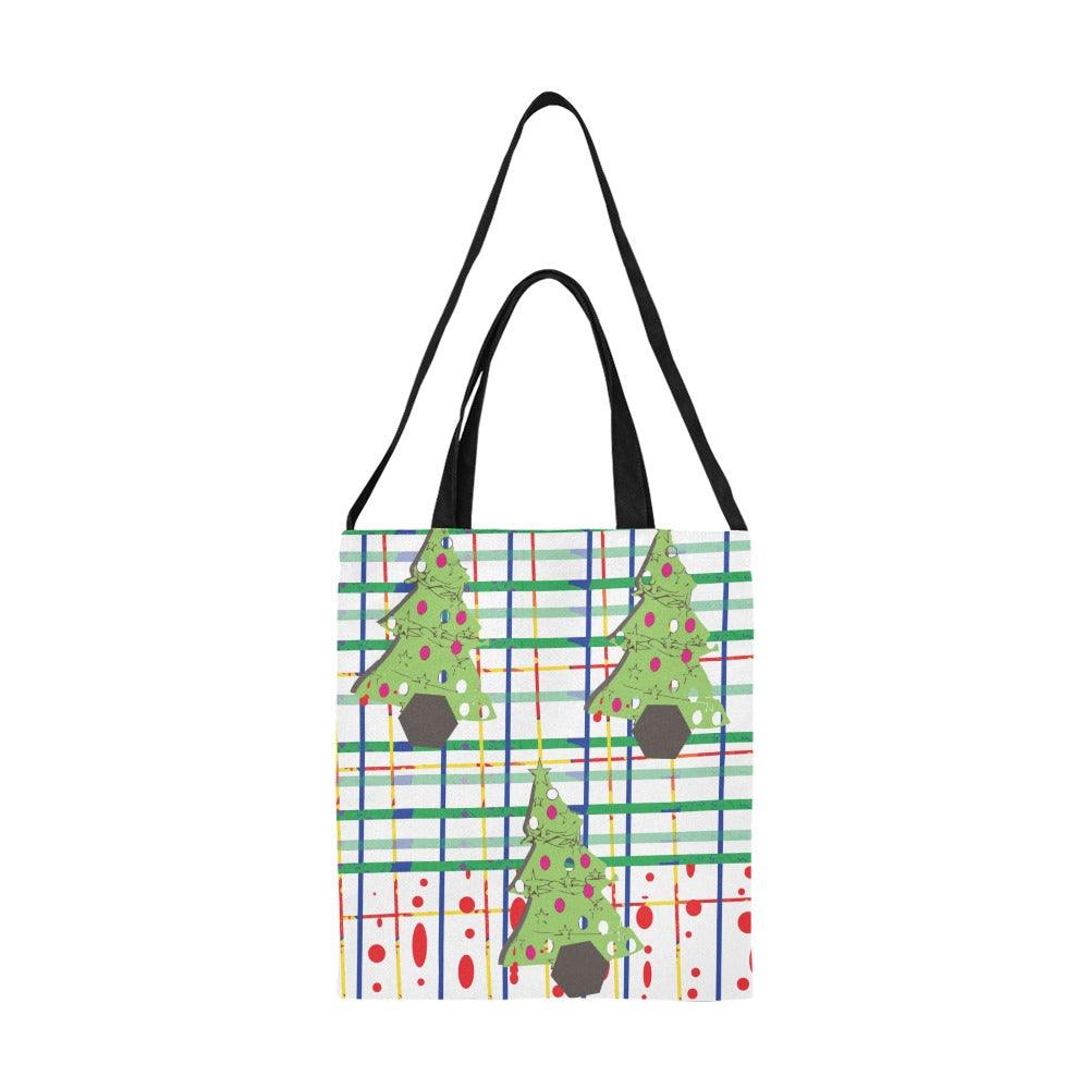 Miniaday Designs Christmas Red Stripes and Trees Canvas Tote Bag/Medium - Miniaday Designs, LLC.