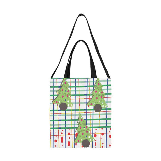 Miniaday Designs Christmas Red Stripes and Trees Canvas Tote Bag/Medium - Miniaday Designs, LLC.