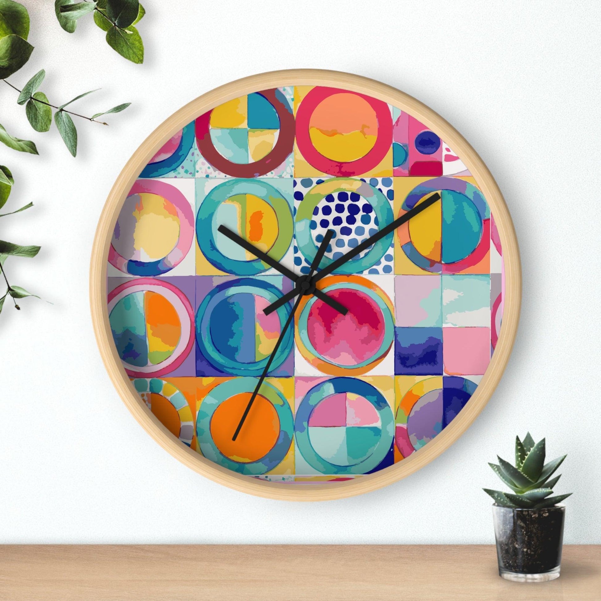 Vibrant Circle Mosaic Collection by Miniaday Designs, LLC. Wall Clock - Miniaday Designs, LLC.