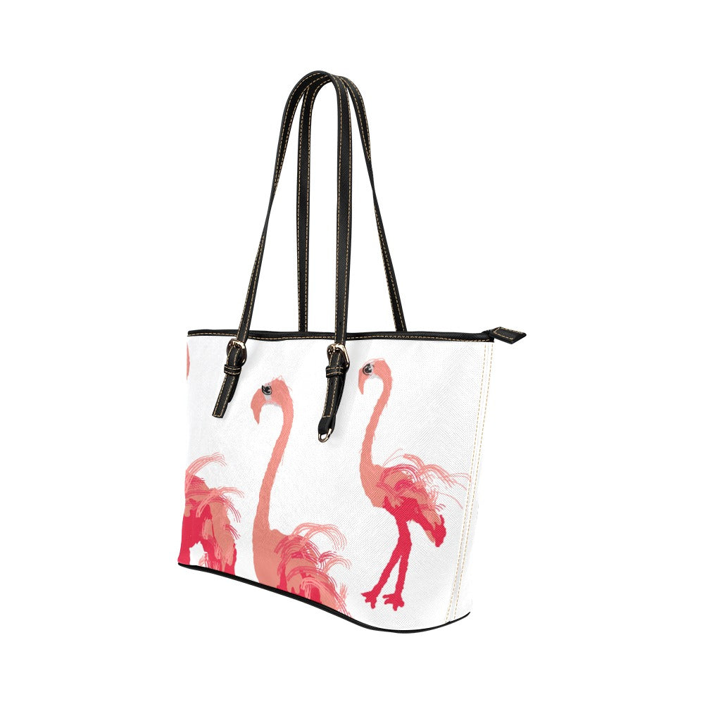 Bolso tote pequeño con flamenco y plumas fucsia sobre blanco @3x Bolso tote de cuero/pequeño (Modelo 1651)
