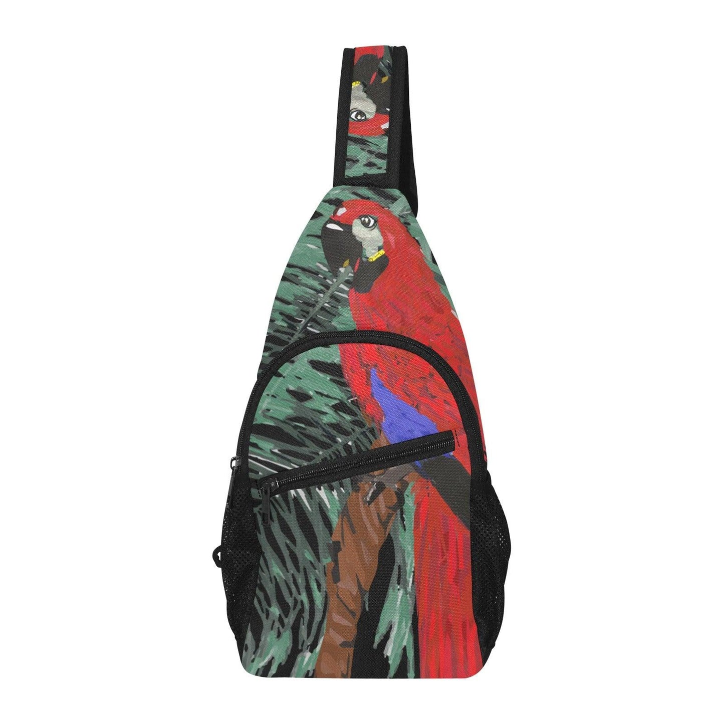 Miniaday Designs Red Parrot and Palm Chest Bag - Miniaday Designs, LLC.