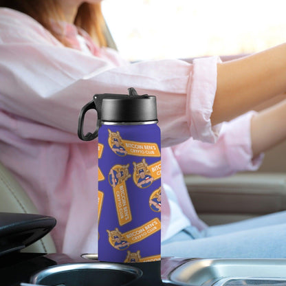 Miniaday Designs Bitcoin Ben Water Bottle Insulated Water Bottle with Straw Lid (18oz) - Miniaday Designs, LLC.
