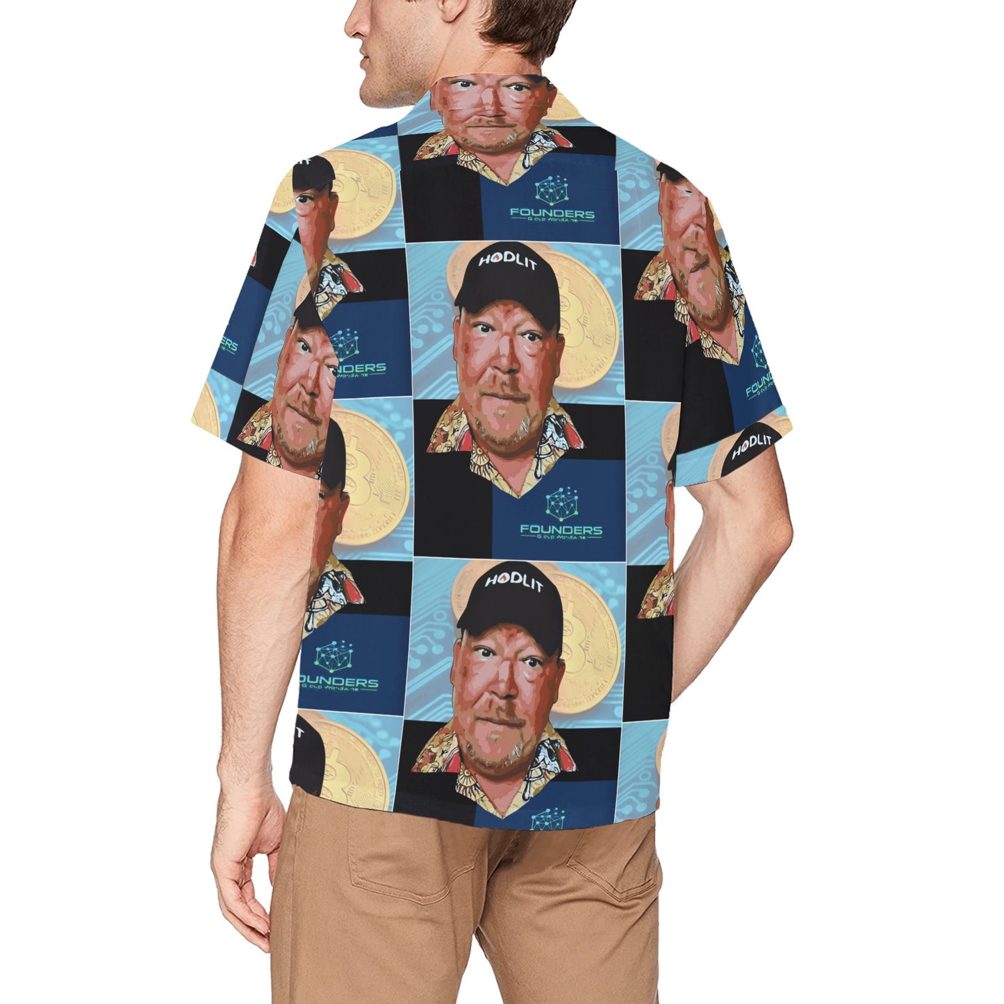 Miniaday Designs Bitcoin Ben and Bitcoin Hawaiian Shirt with Chest Pocket Multicolor