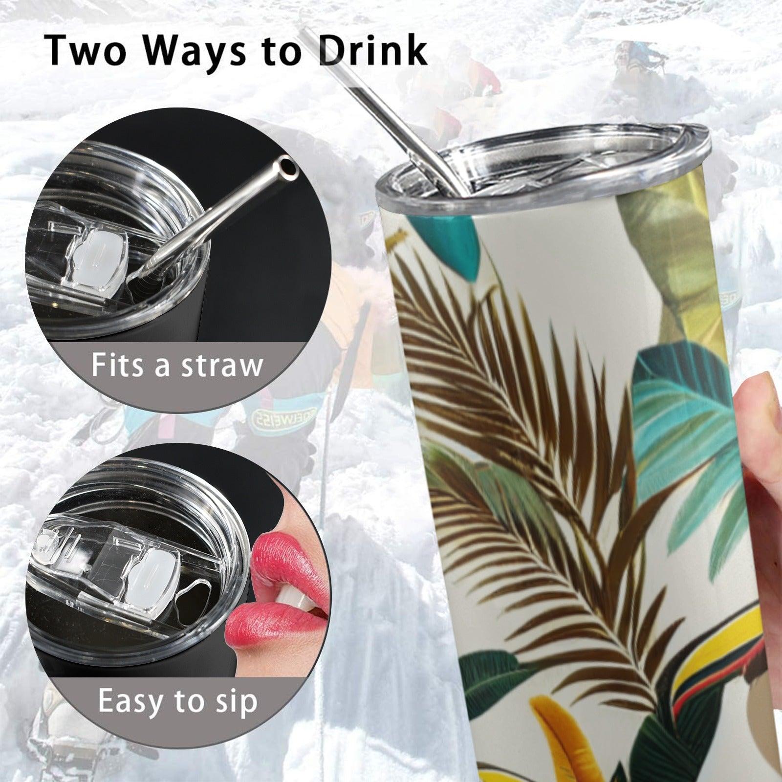 Toucan Water Bottle with Straw 20oz Tall Skinny Tumbler with Lid and Straw - Miniaday Designs, LLC.