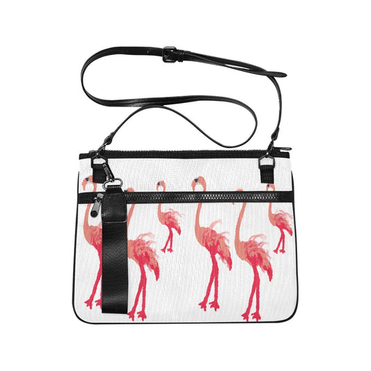 Fuschia Flamingos on White Slim Clutch Bag (Model 1668)